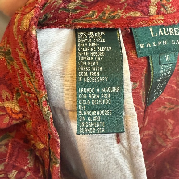 Lauren Ralph Lauren Linen Red High Waist Floral Chino Shorts Zip Front Designer - Picture 9 of 10